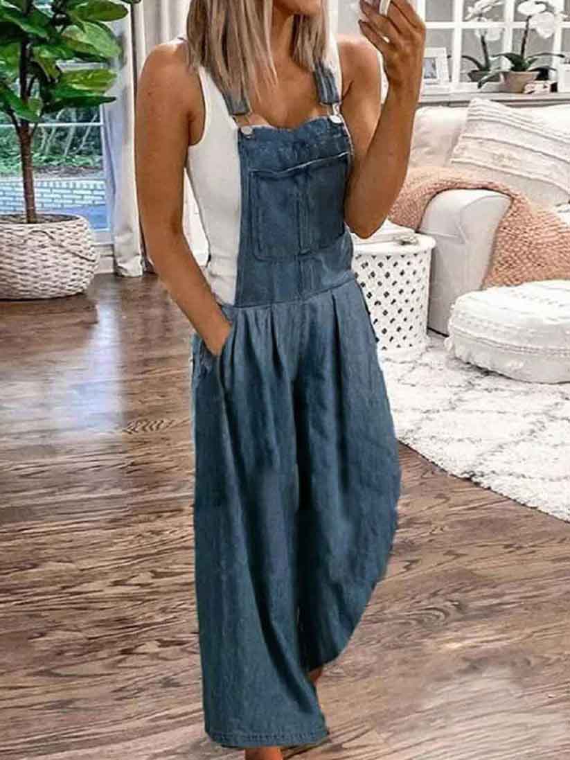Veleaee Casual  Fashion Loose Denim Jumpsuit