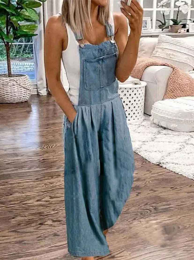 Veleaee Casual  Fashion Loose Denim Jumpsuit