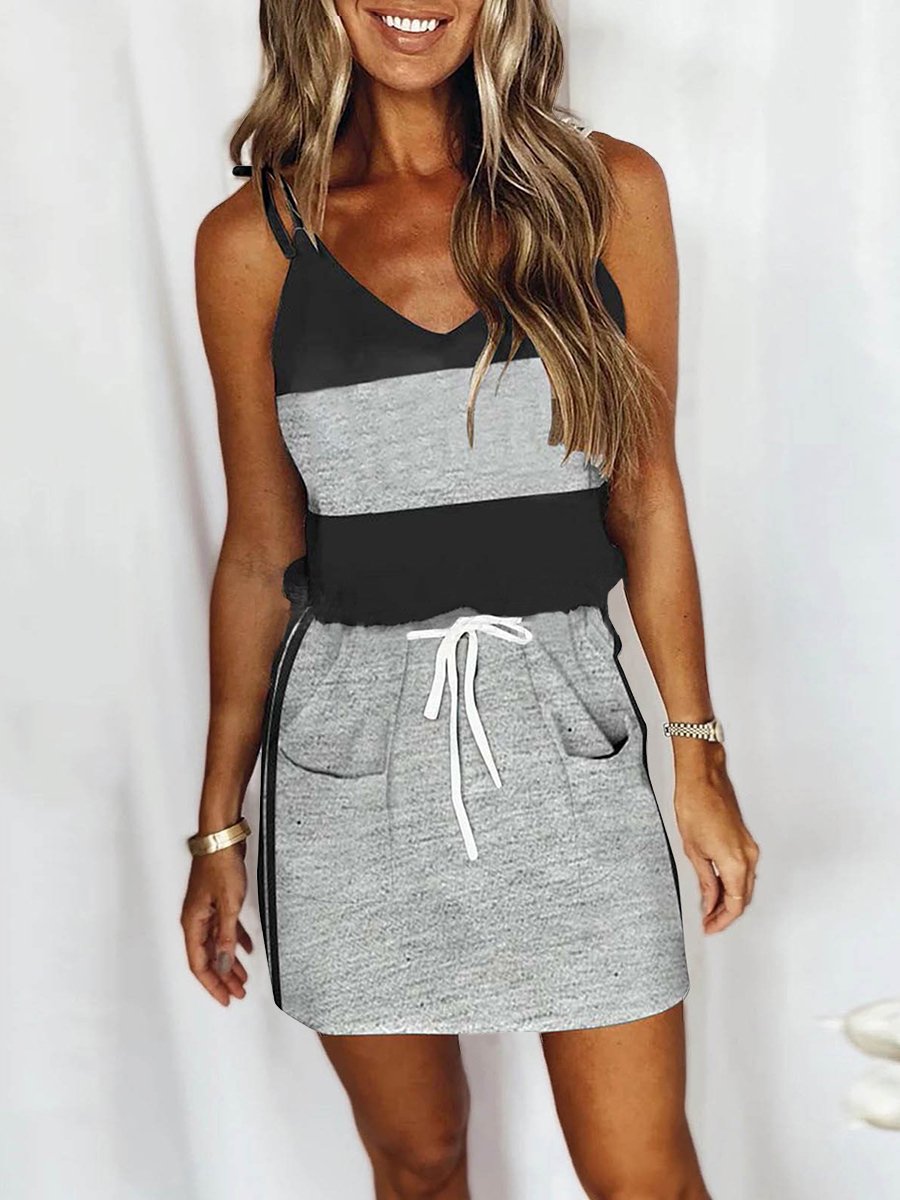 Veleaee Drawstring Pocket Sleeveless Dress