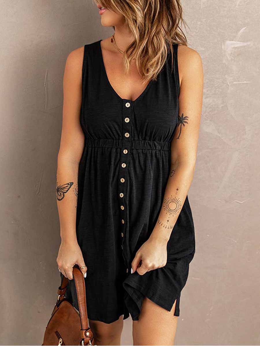Veleaee Casual Buttons Vest Dress(9 Colors)
