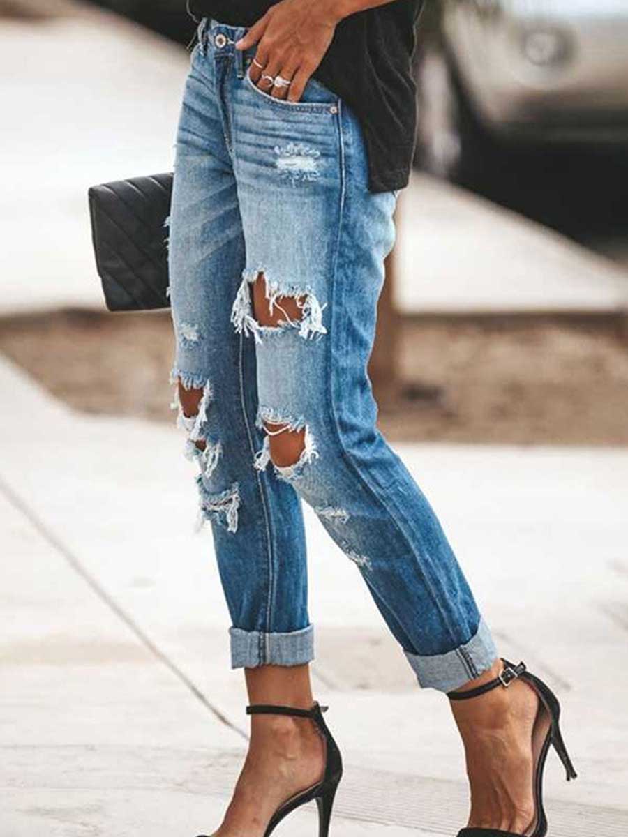 Veleaee Sexy Ripped Jean Pants