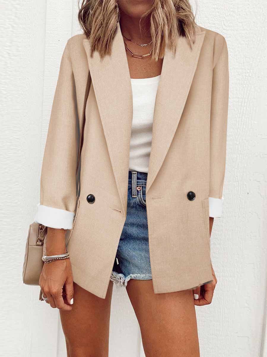 Veleaee Solid Color Slim-Fit Blazer