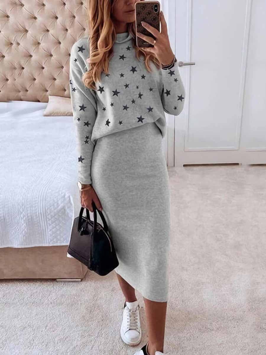 Veleaee Star Print Knit Skirt Sets