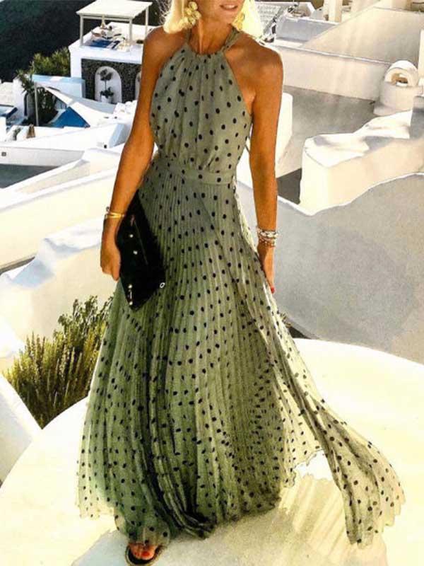 Veleaee Polka Dot Pleated Dress