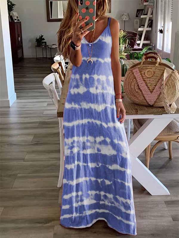 Veleaee Tie-dye Print Maxi Dress