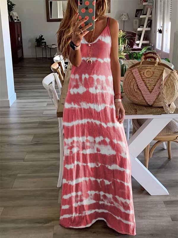 Veleaee Tie-dye Print Maxi Dress