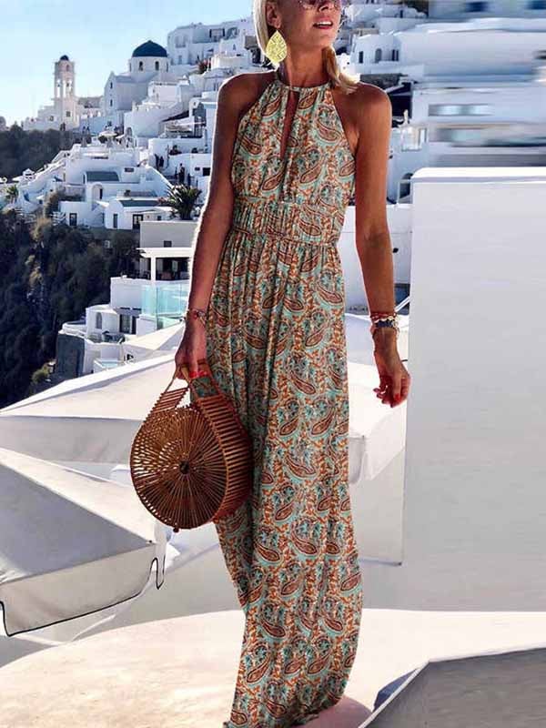 Veleaee Sexy Printed Maxi Dress
