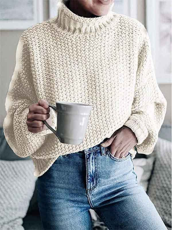 Veleaee  High Neck Solid Color Sweater