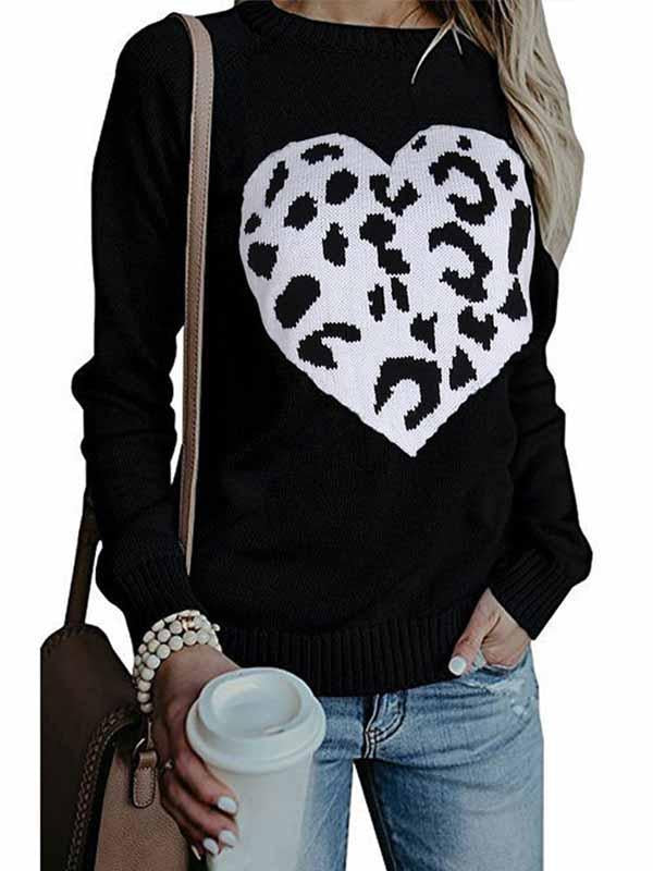Veleaee Love Shaped Leopard Sweater