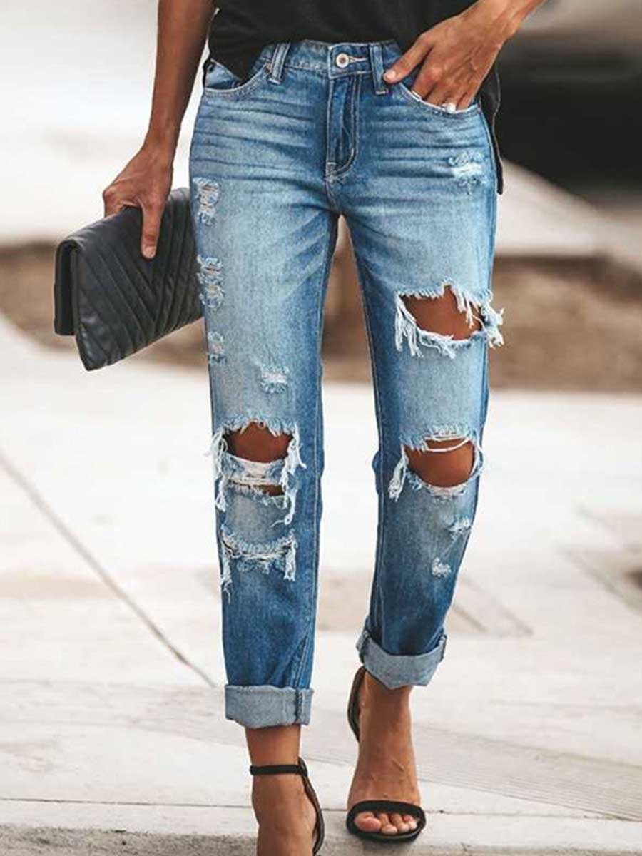 Veleaee Sexy Ripped Jean Pants