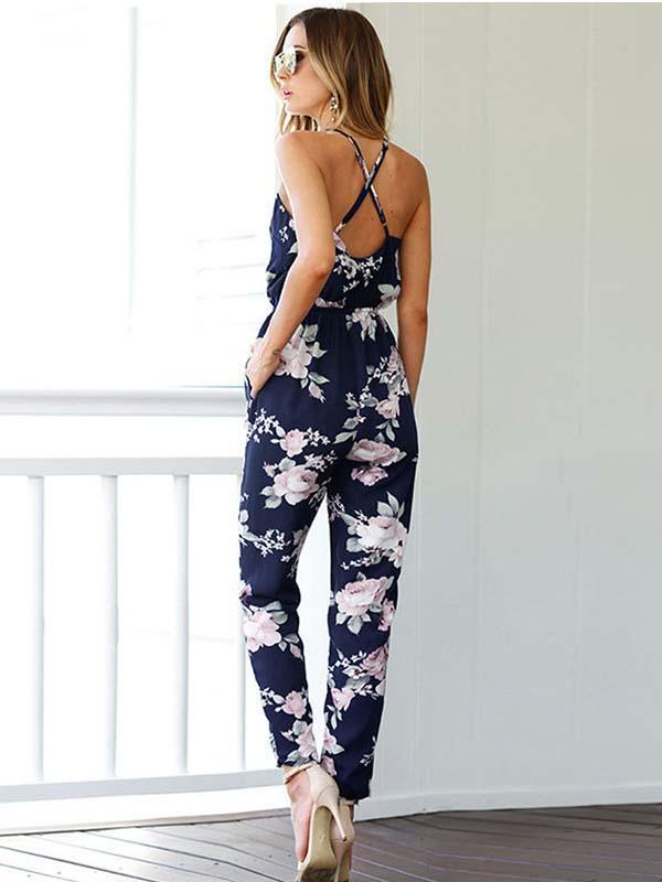 Veleaee V Neck Sling Jumpsuit