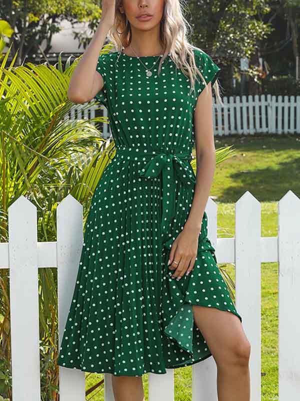 Veleaee Polka Dot Pleated Dress
