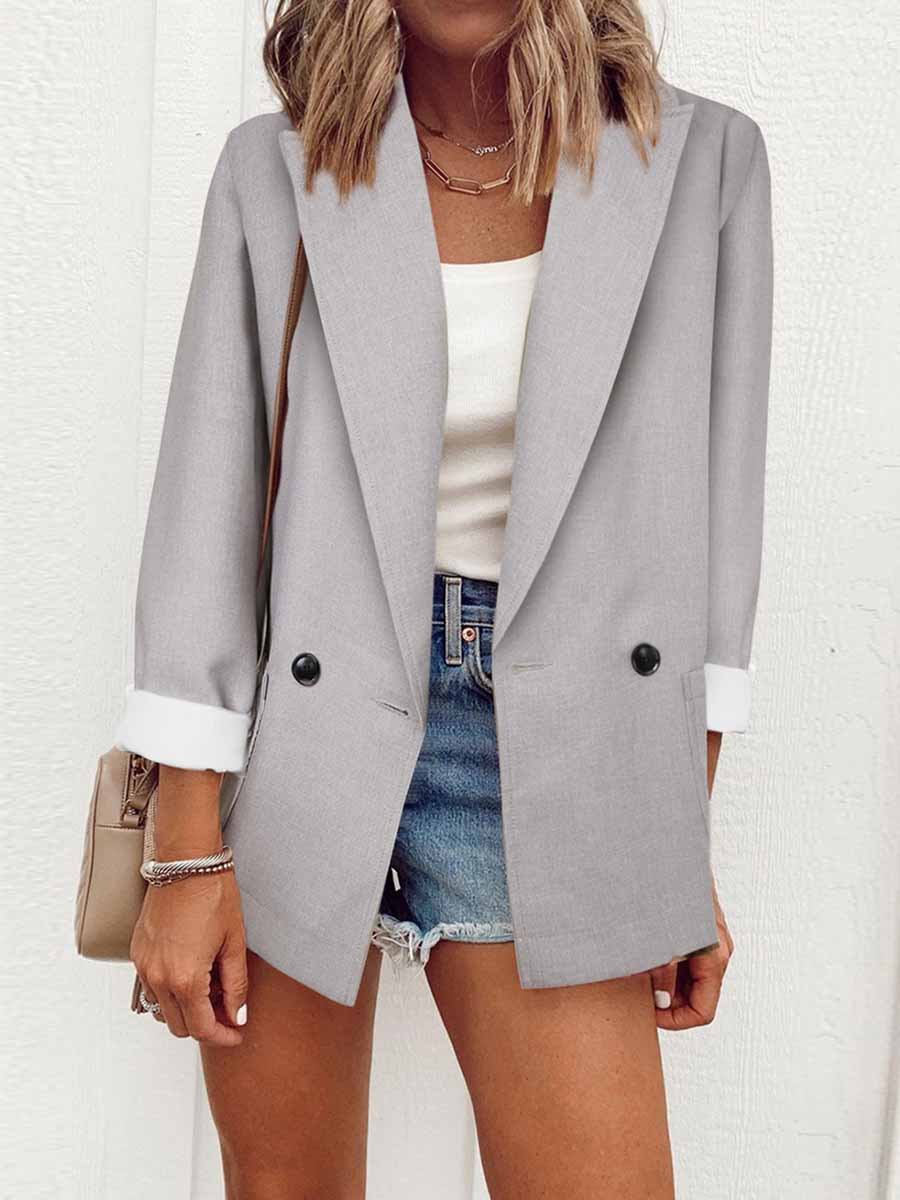 Veleaee Solid Color Slim-Fit Blazer