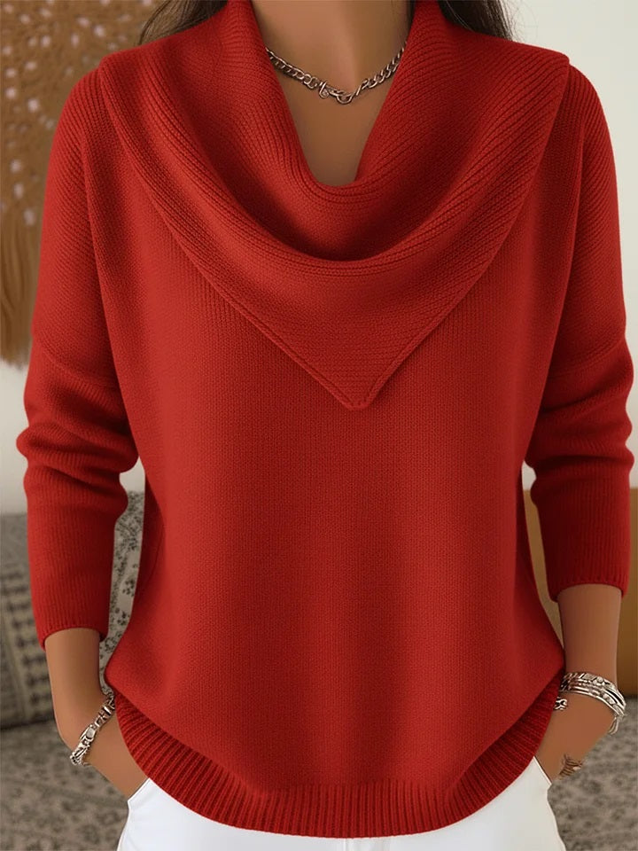 Veleaee 2025 Elegant Retro Soft Triangle Neck Solid Color Sweater Top