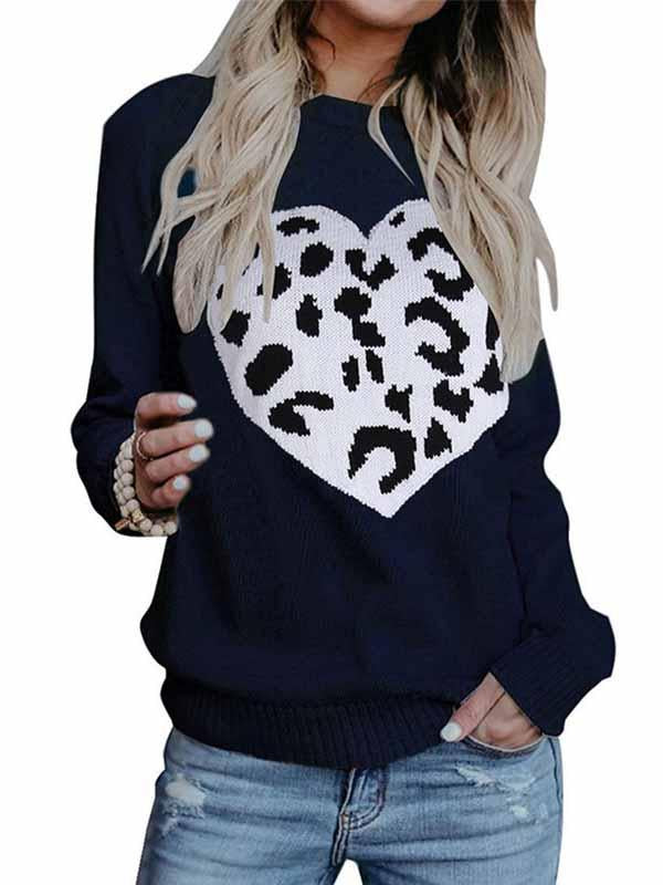 Veleaee Love Shaped Leopard Sweater