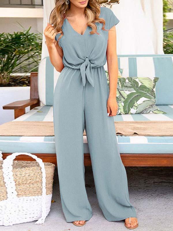 Veleaee V Neck Loose Jumpsuit