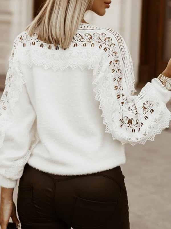 Veleaee Round Neck Cutout Sweater