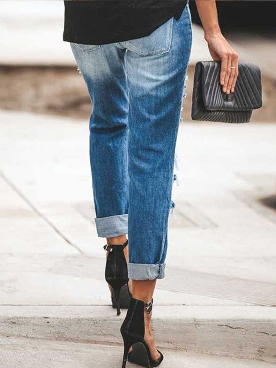 Veleaee Sexy Ripped Jean Pants