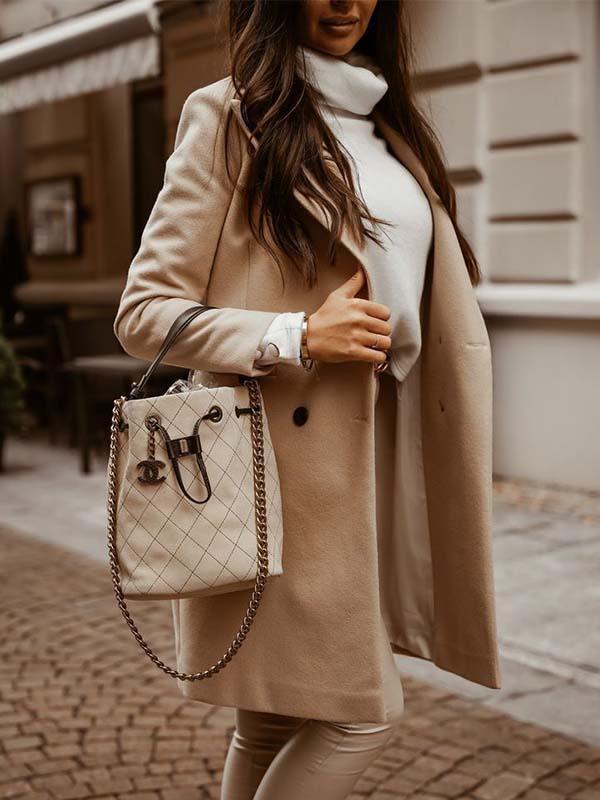 Veleaee Breasted Lapel Collar Coat