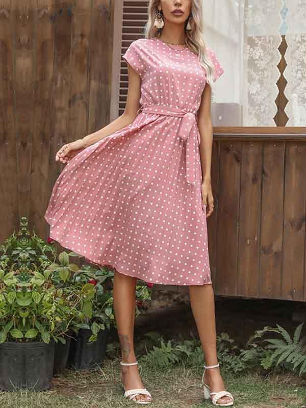 Veleaee Polka Dot Pleated Dress
