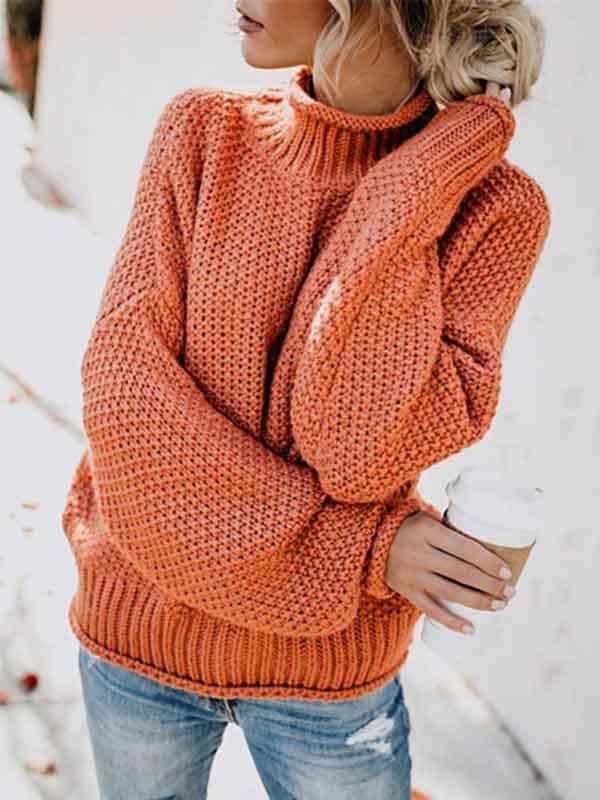 Veleaee  High Neck Solid Color Sweater