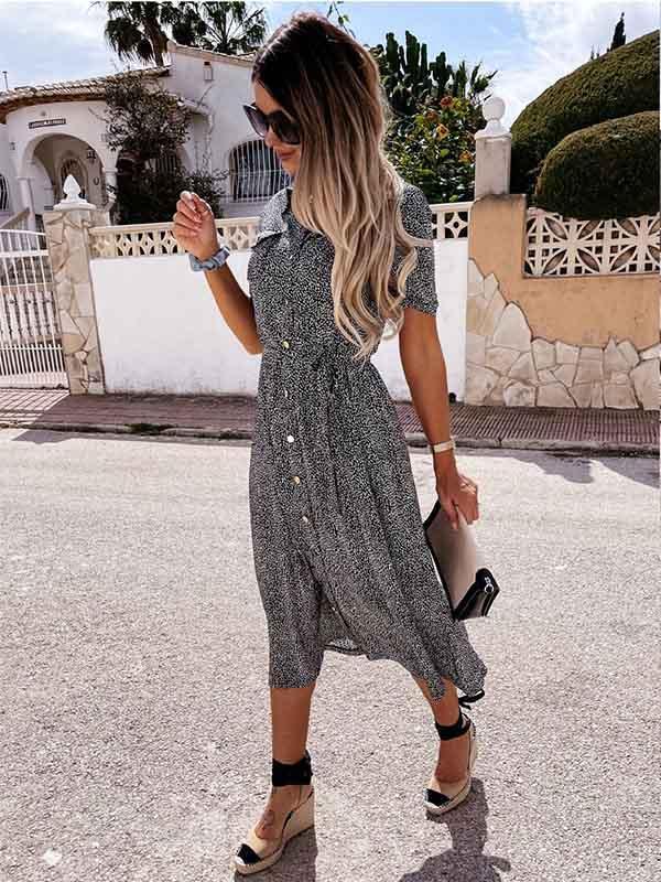 Veleaee Printed Button Dress