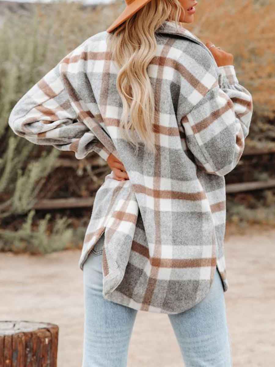 Veleaee Loose Plaid Shirt Coat