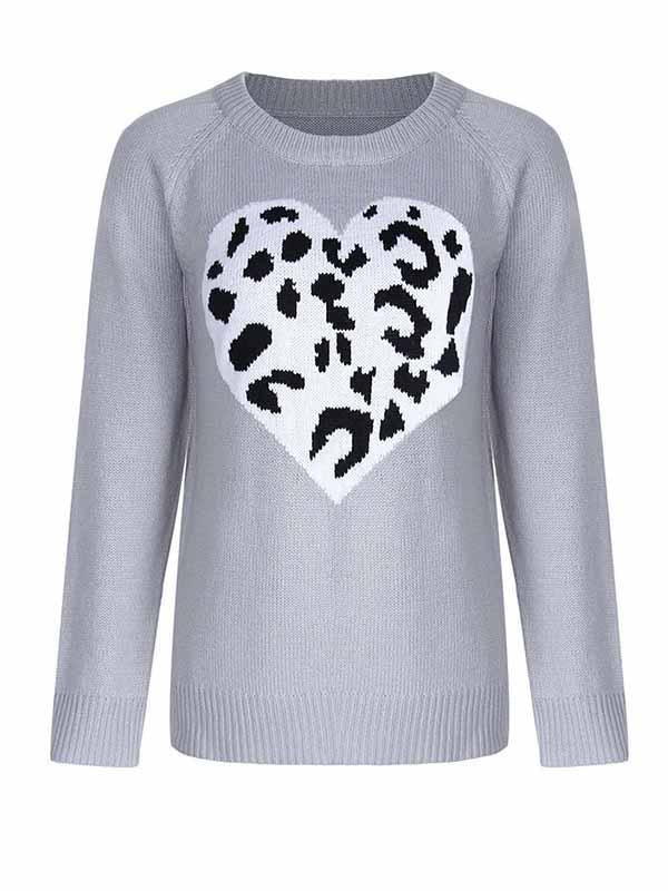 Veleaee Love Shaped Leopard Sweater