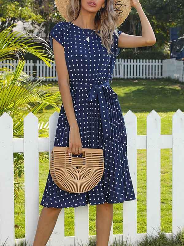 Veleaee Polka Dot Pleated Dress