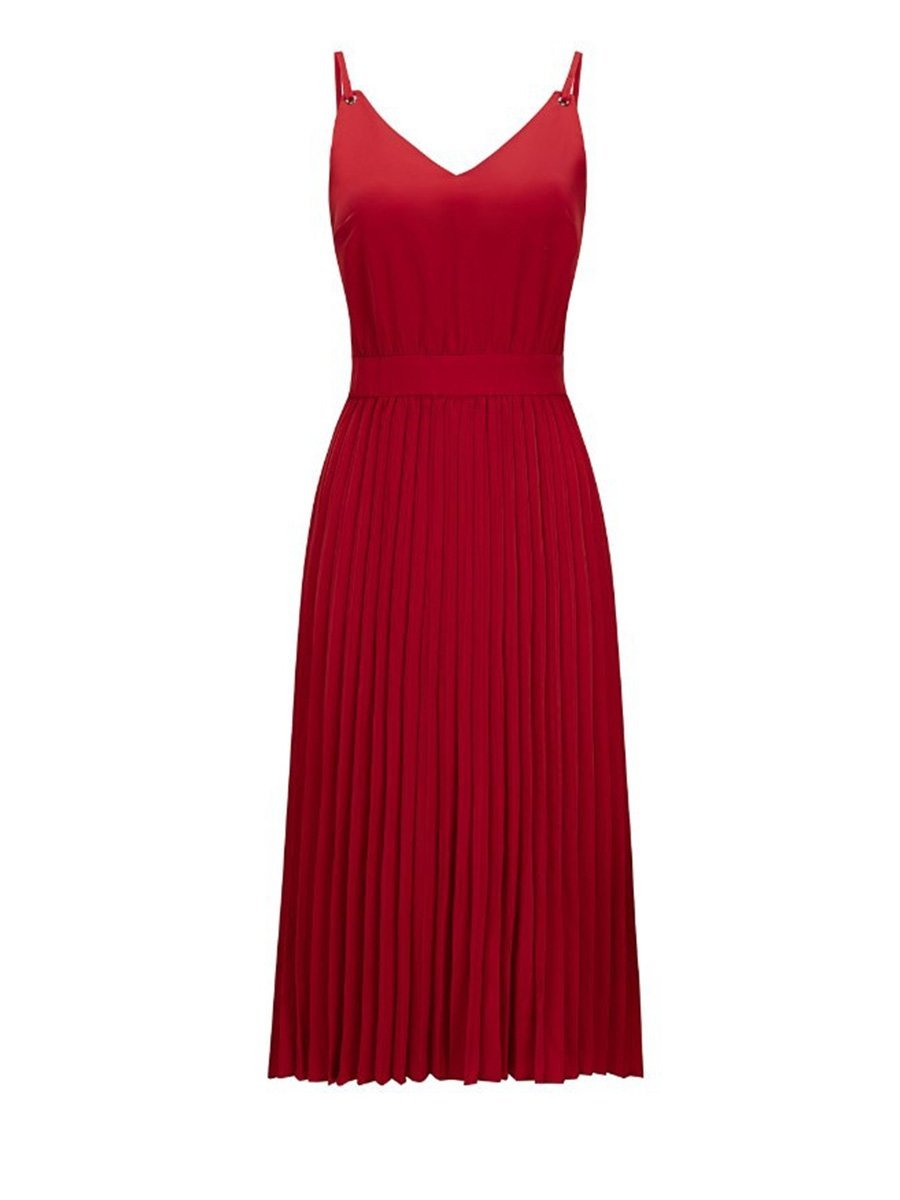 Veleaee Sexy V-Neck Pleated Dress