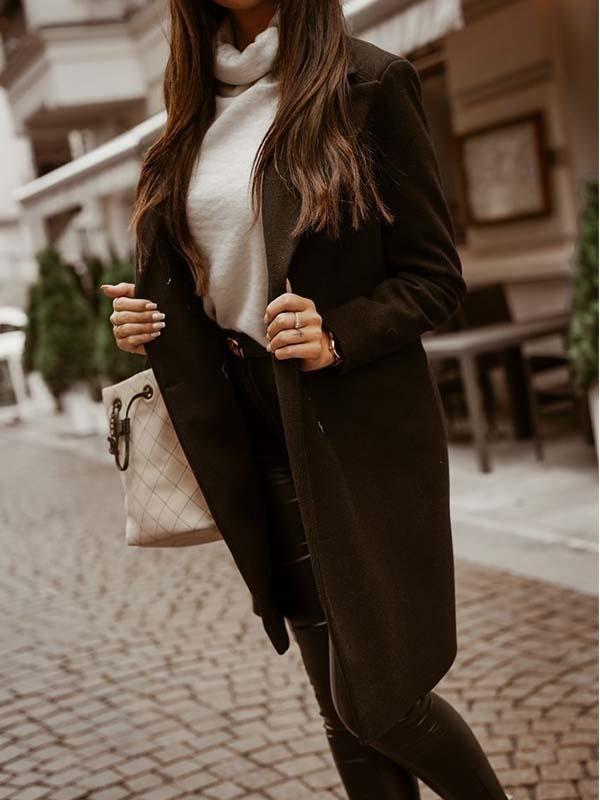 Veleaee Breasted Lapel Collar Coat