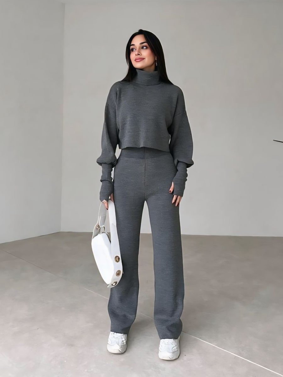 Turtleneck Drop Shoulder Sweater & Knit Pants