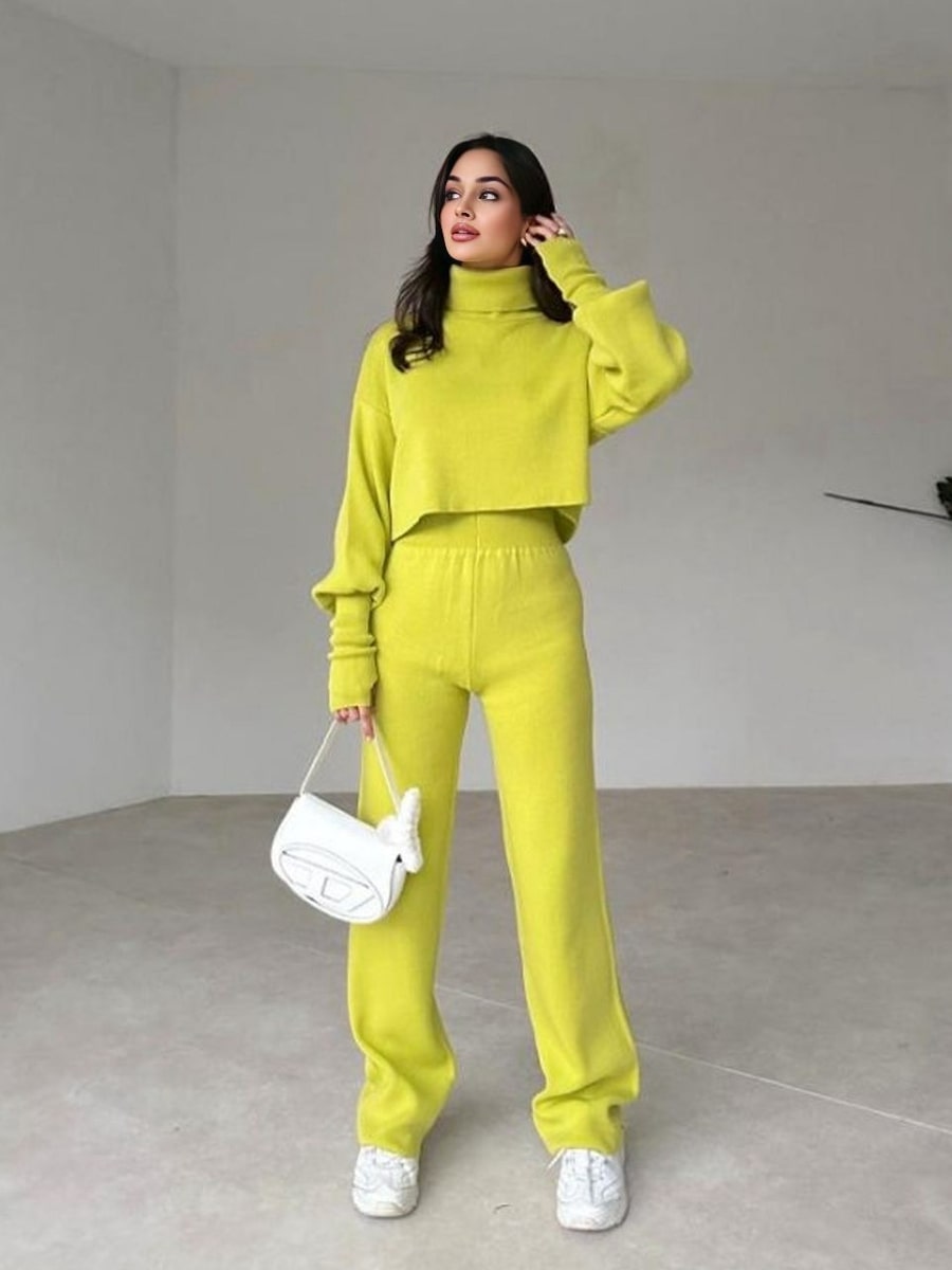 Turtleneck Drop Shoulder Sweater & Knit Pants