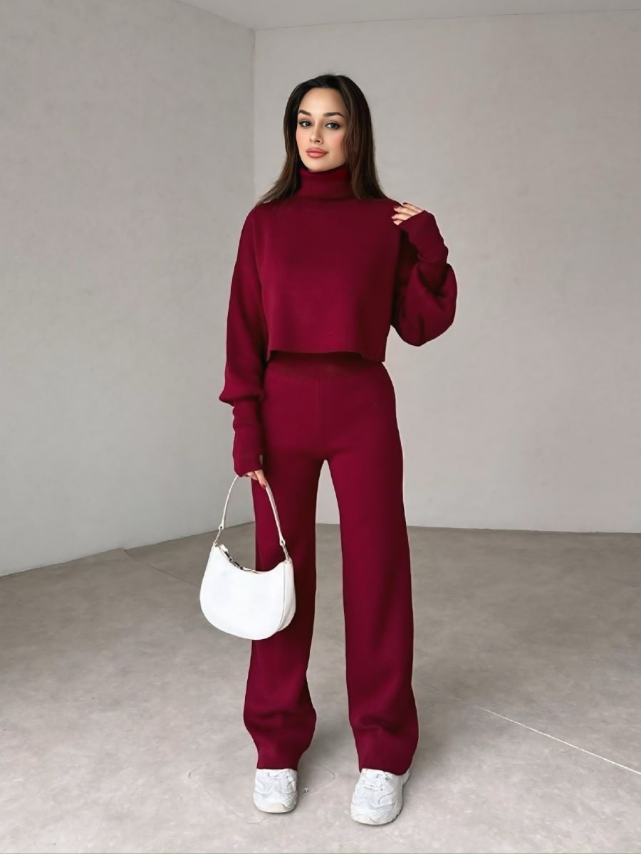 Turtleneck Drop Shoulder Sweater & Knit Pants