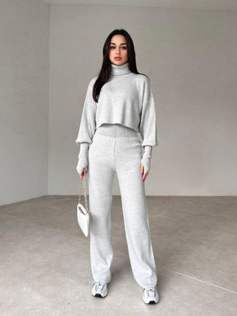Turtleneck Drop Shoulder Sweater & Knit Pants