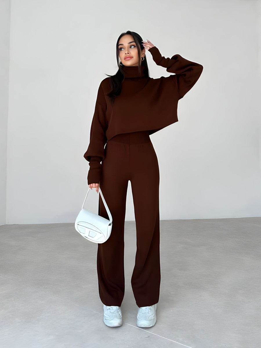 Turtleneck Drop Shoulder Sweater & Knit Pants