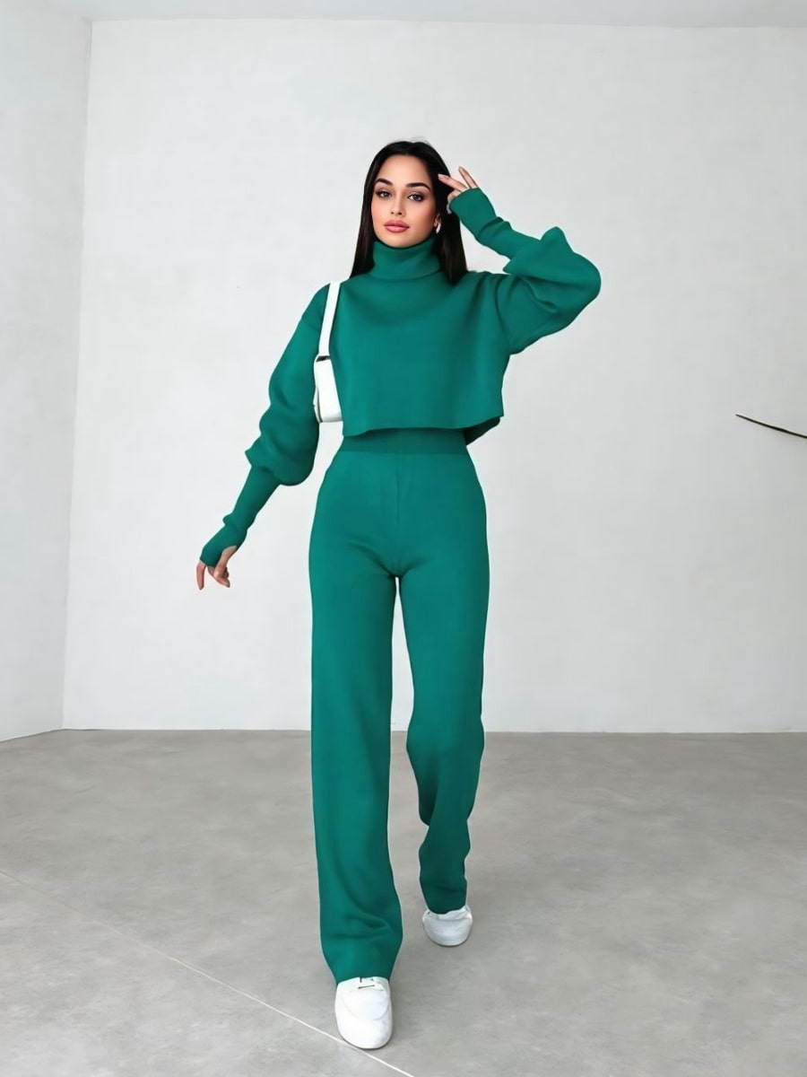 Turtleneck Drop Shoulder Sweater & Knit Pants