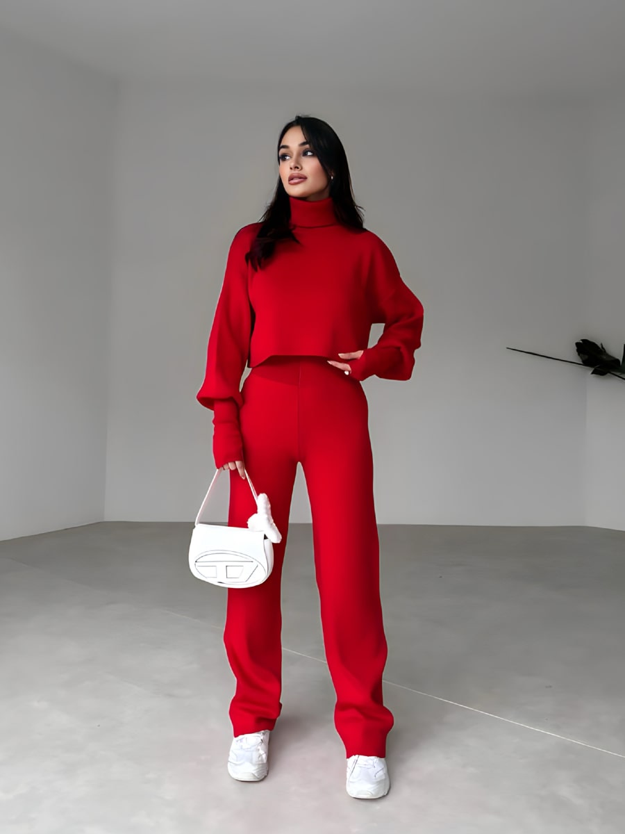 Turtleneck Drop Shoulder Sweater & Knit Pants