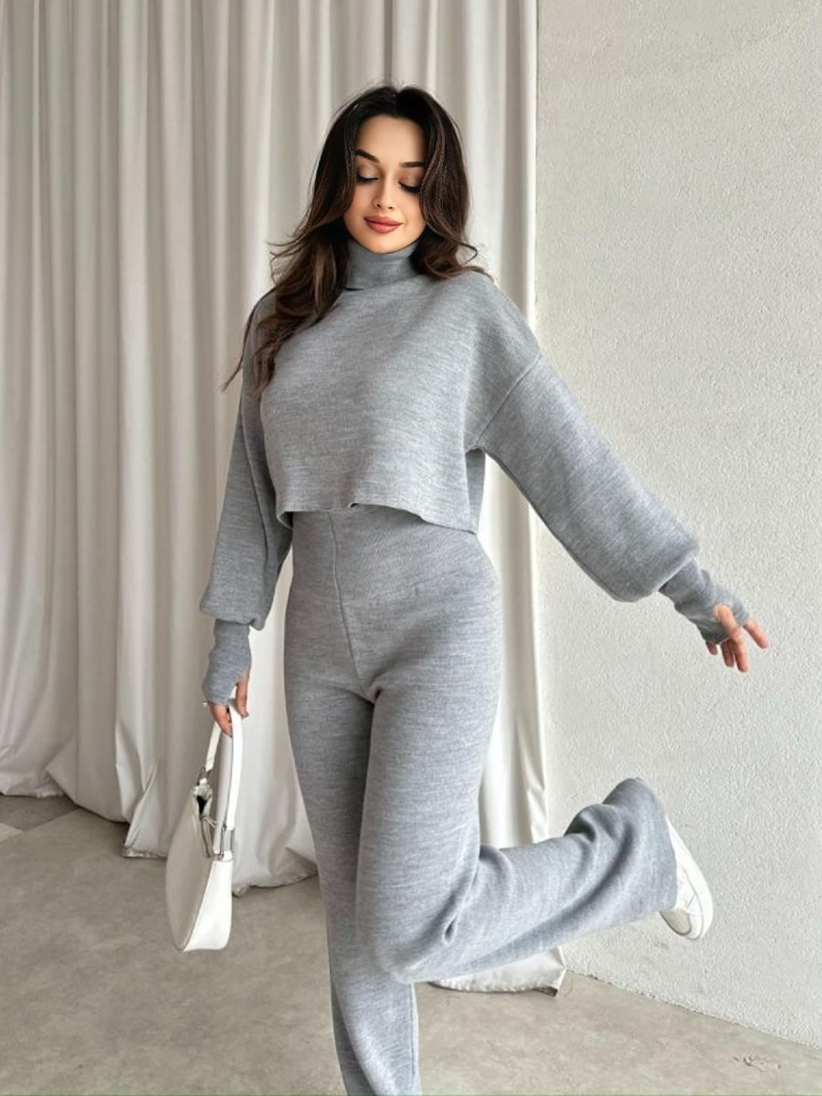 Turtleneck Drop Shoulder Sweater & Knit Pants