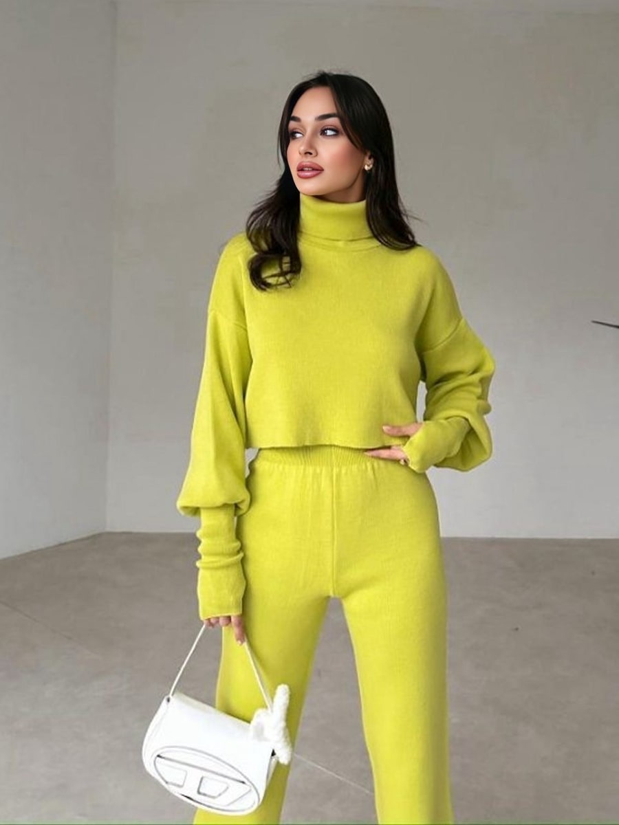 Turtleneck Drop Shoulder Sweater & Knit Pants