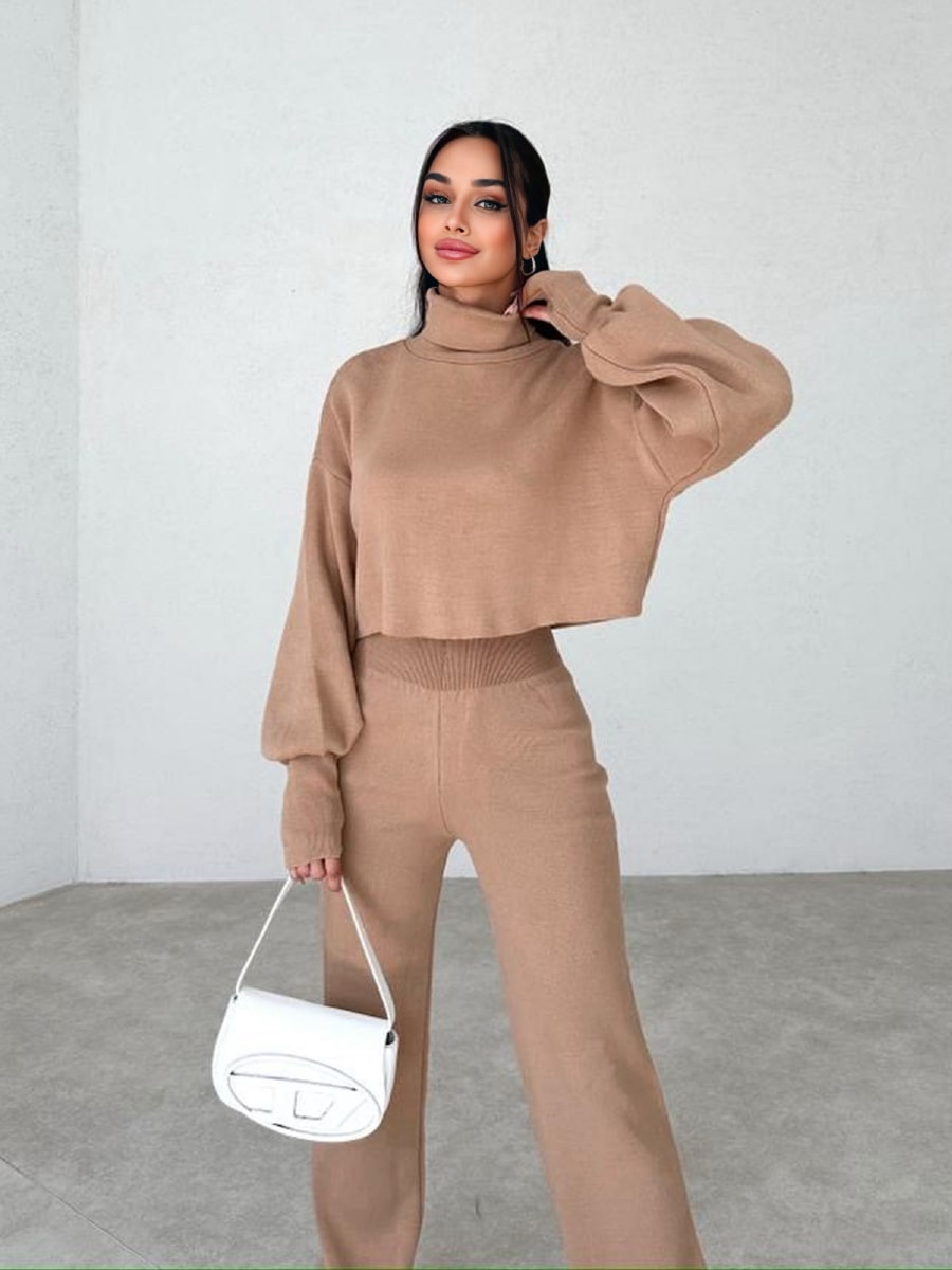 Turtleneck Drop Shoulder Sweater & Knit Pants