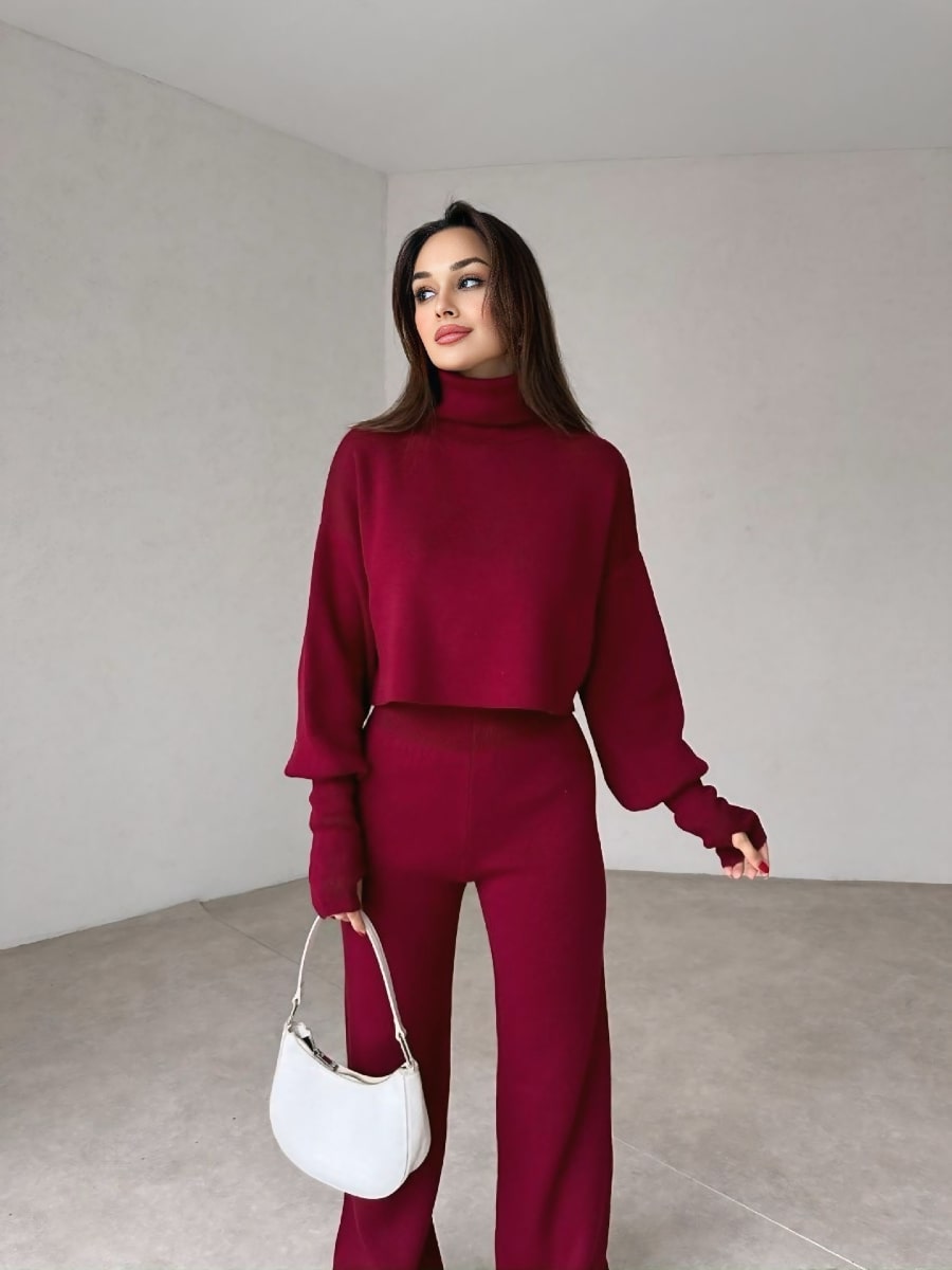 Turtleneck Drop Shoulder Sweater & Knit Pants