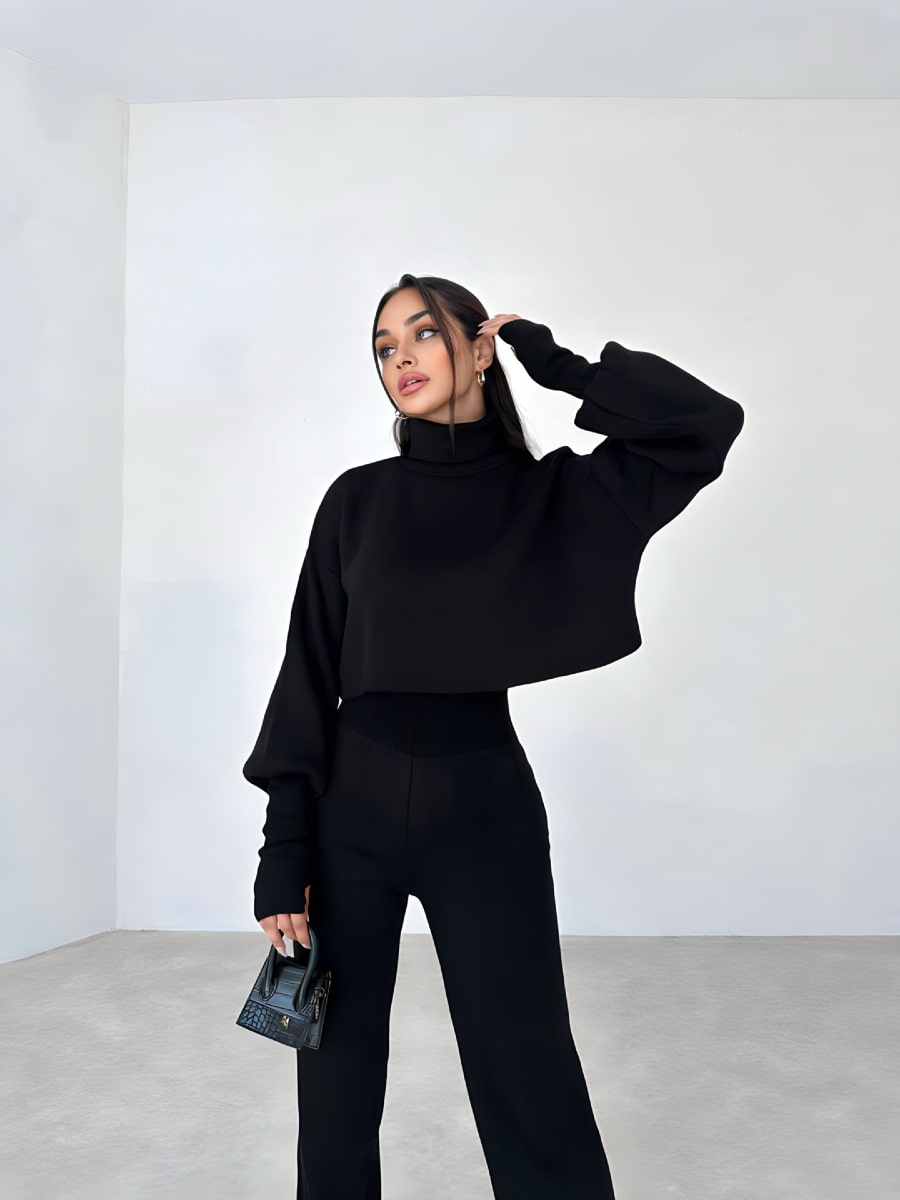 Turtleneck Drop Shoulder Sweater & Knit Pants