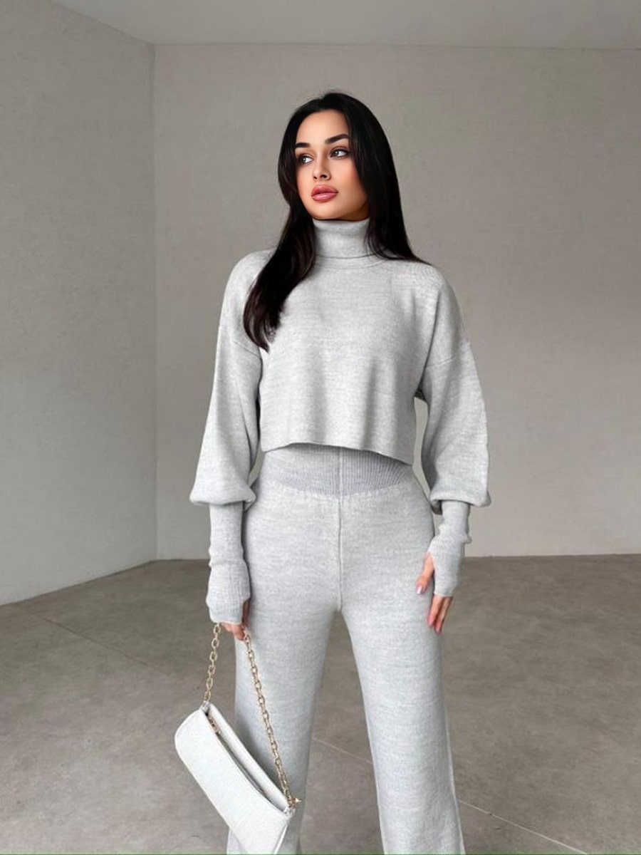 Turtleneck Drop Shoulder Sweater & Knit Pants