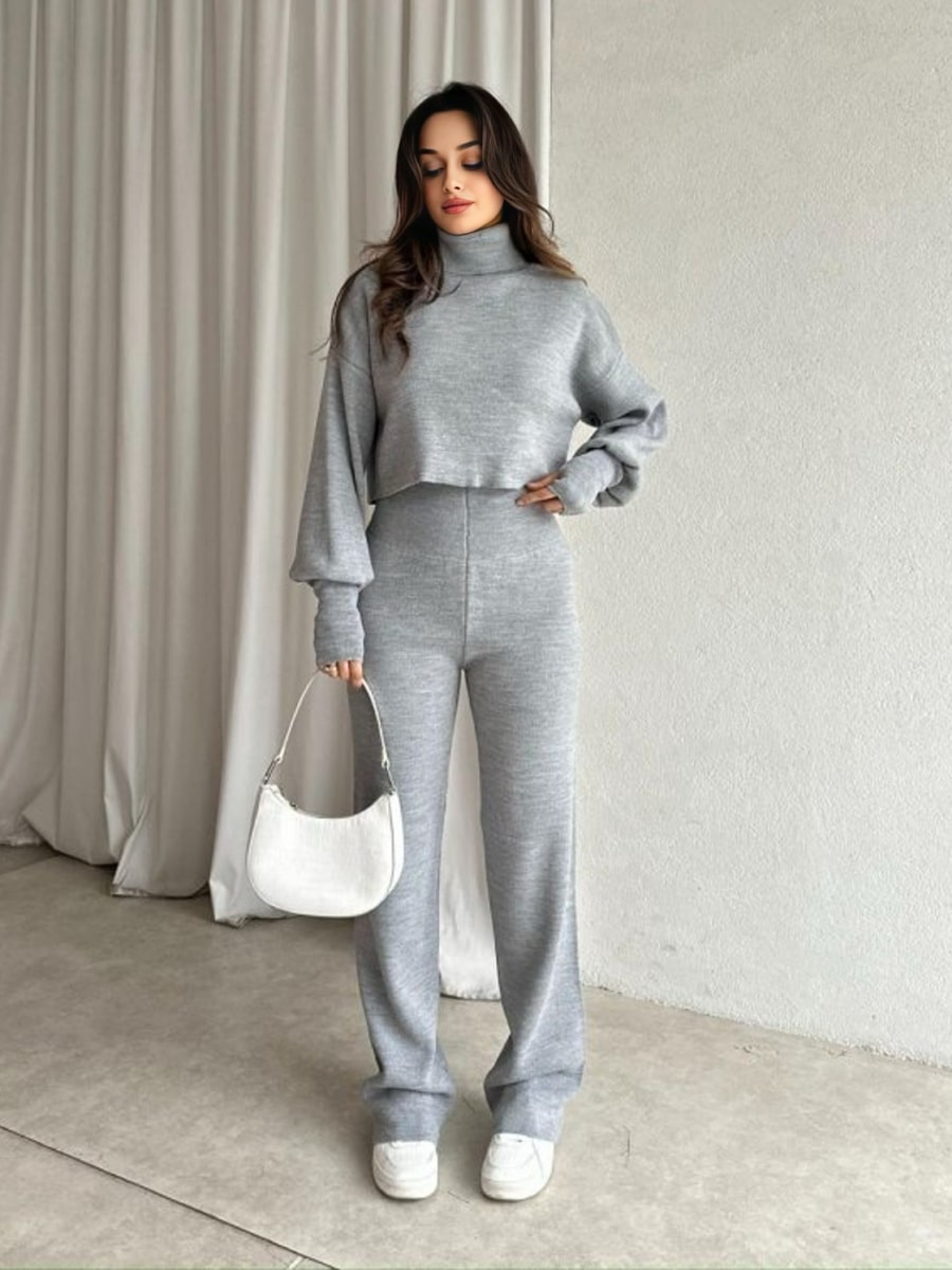 Turtleneck Drop Shoulder Sweater & Knit Pants