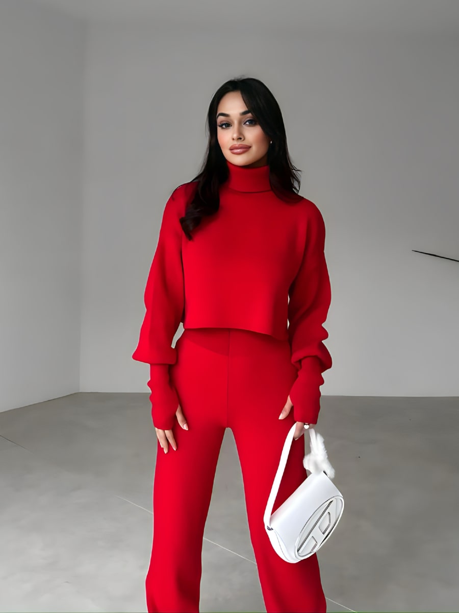 Turtleneck Drop Shoulder Sweater & Knit Pants