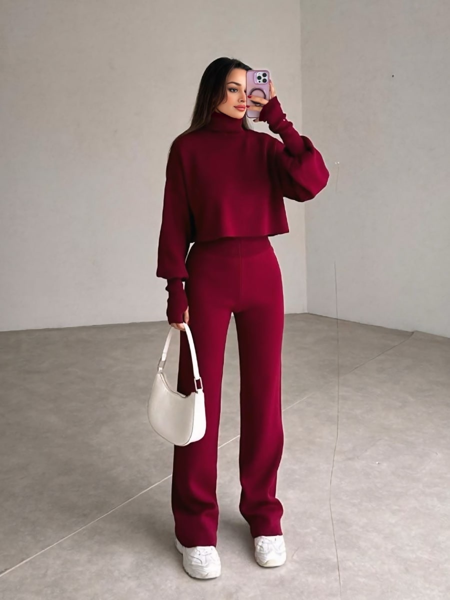 Turtleneck Drop Shoulder Sweater & Knit Pants