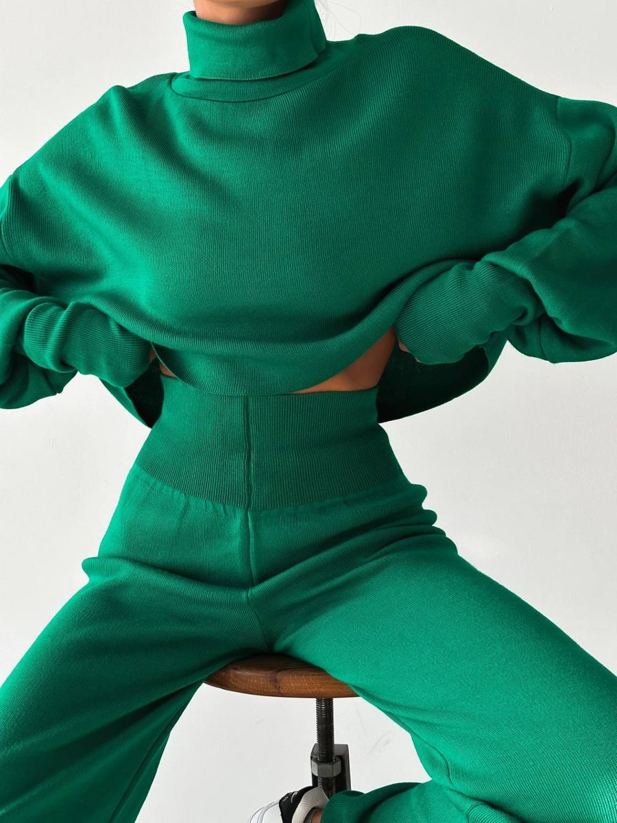 Turtleneck Drop Shoulder Sweater & Knit Pants