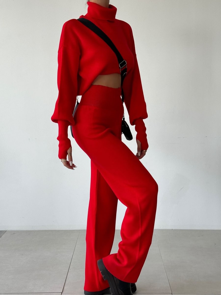 Turtleneck Drop Shoulder Sweater & Knit Pants