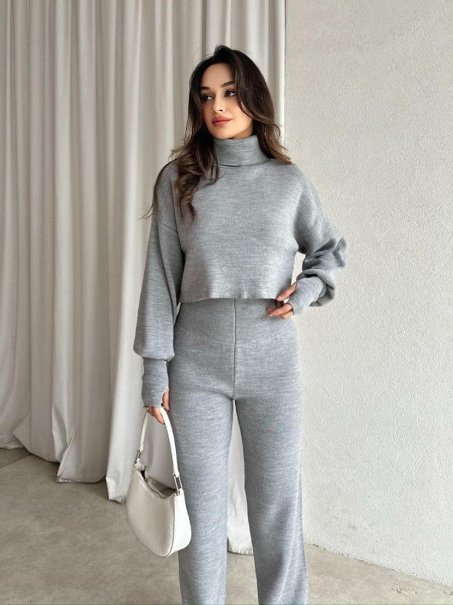 Turtleneck Drop Shoulder Sweater & Knit Pants